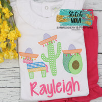 Personalized Donkey Cactus Avocado Fiesta Trio Sketch Shirt