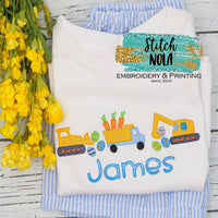 Personalized Easter Construction Vehicle Trio Sketch Shirt