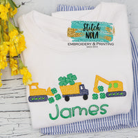Personalized St. Patrick's Day Construction Trio with Clovers Sketch Shirt