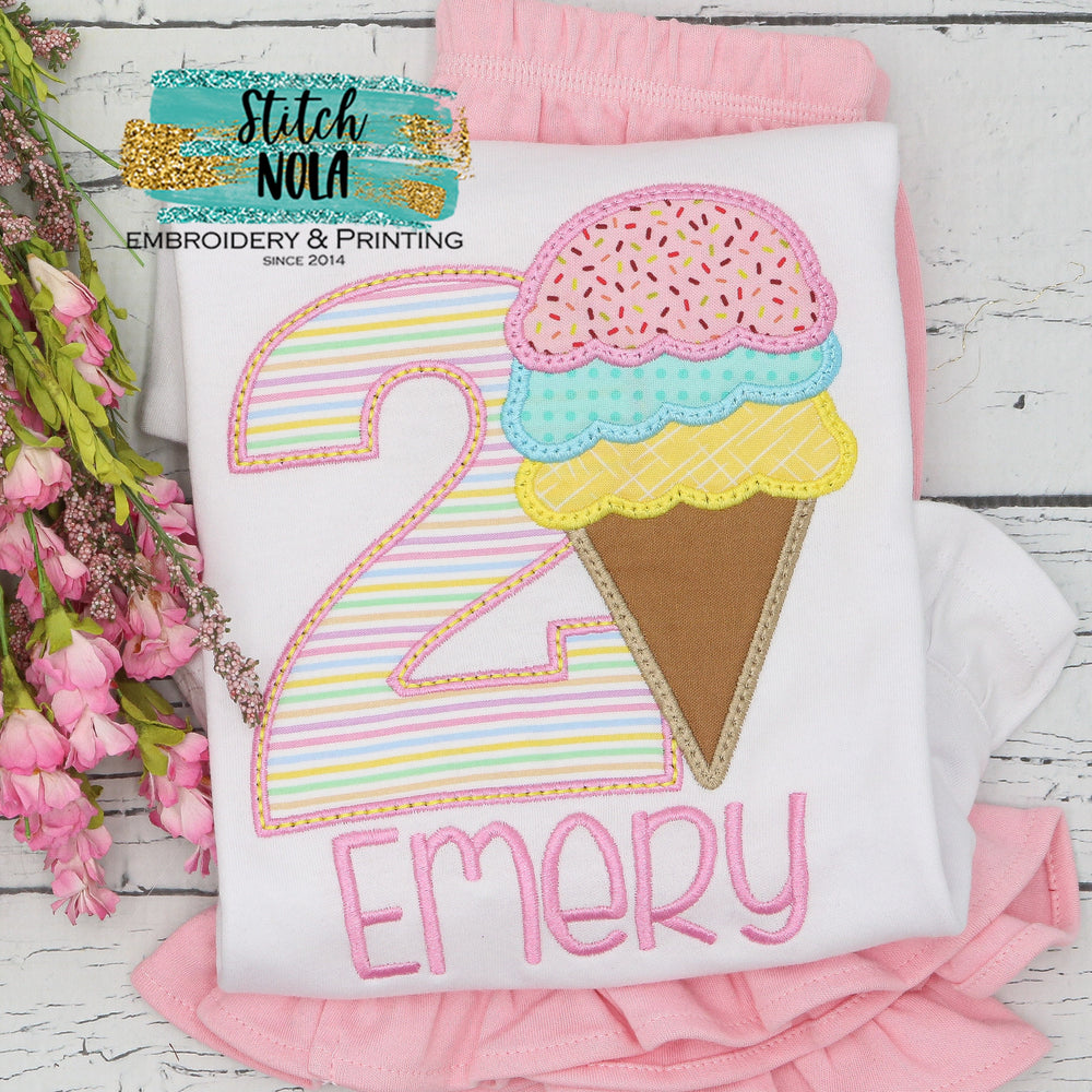 Personalized Birthday Ice Cream with Sprinkles Appliqué Shirt