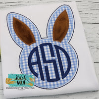 Personalized Easter Bunny Head with Monogram & Bow Appliqué Shirt