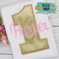 Personalized Pink & Gold Birthday Number Applique Shirt