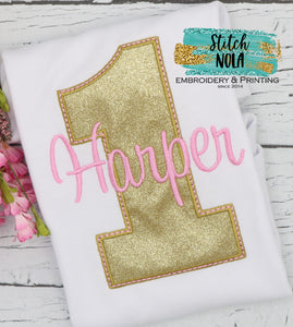 Personalized Pink & Gold Birthday Number Applique Shirt
