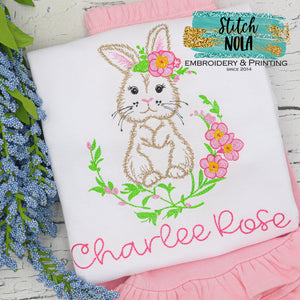 Personalized Vintage Easter Bunny with Flowers Sketch Shirt