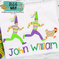 Personalized Mardi Gras Kids Chasing Chicken Sketch Shirt