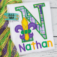 Personalized Mardi Gras Alpha with Fleur De Lis Applique Shirt