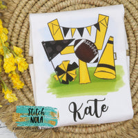Personalized Black & Gold Goalpost Megaphone Spirt Printed Shirt