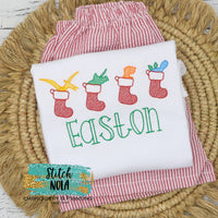 Personalized Christmas Dinosaurs in Stockings Sketch Shirt