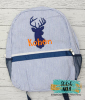 Personalized Seersucker Backpack with Deer Applique, Seersucker Diaper Bag, Seersucker School Bag, Seersucker Bag, Diaper Bag, School Bag, Book