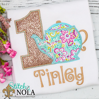 Personalized Birthday Tea Party Appliqué Shirt