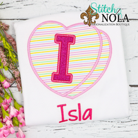 Personalized Valentine Alpha on Heart Applique Shirt