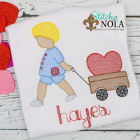 Personalized Valentine Child Pulling Heart in Wagon Sketch Shirt