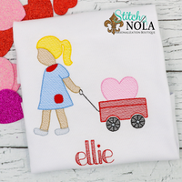 Personalized Valentine Child Pulling Heart in Wagon Sketch Shirt