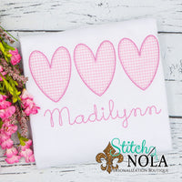 Personalized Valentine Heart Trio Applique Shirt