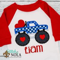 Personalized Valentine Monster Truck with Heart Applique Shirt
