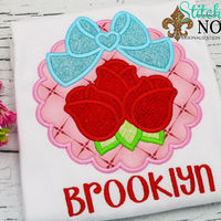 Personalized Valentine Scallop Circle with Roses Applique Shirt