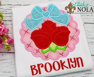 Personalized Valentine Scallop Circle with Roses Applique Shirt