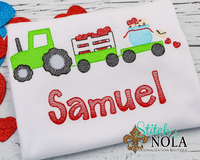 Personalized Valentine Tractor Pulling Hearts Sketch Shirt