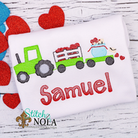 Personalized Valentine Tractor Pulling Hearts Sketch Shirt