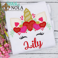Personalized Valentine Unicorn Applique Shirt