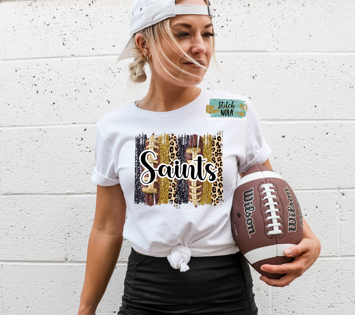 Saints Glitter Script Sweater SS- White/Black/Gold