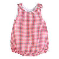 Classic Red Seersucker Baby Bubble Romper