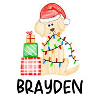Christmas Dog with Santa Hat & Lights Printed Shirt