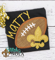 Personalized Black and Gold Football with Fleur de lis on Colored Garment