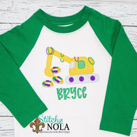 Personalized Mardi Gras Excavator with King Cake Sketch Shirt