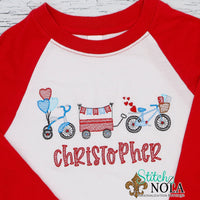 Personalized Valentine Bikes & Wagon Sketch Shirt