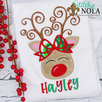 Personalized Christmas Reindeer Applique Shirt
