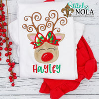 Personalized Christmas Reindeer Applique Shirt