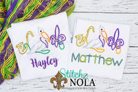 Personalized Mardi Gras Pelican, Saxophone and Fleur de lis Sketch Shirt