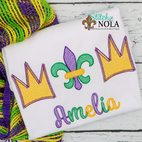 Personalized Mardi Gras Crown & Fleur de lis Sketch Shirt