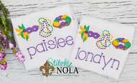 Personalized Mardi Gras Mask, Beads, & King Cake Trio Sketch Shirt