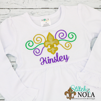 Personalized Mardi Gras Fleur de lis with Swirls Applique Shirt