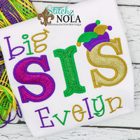 Personalized Mardi Gras Big Sis Applique Shirt