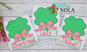 Personalized St. Patrick's Day Clover with Bow Appliqué Shirt