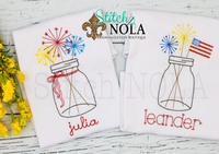 Personalized Patriotic Fireworks in Mason Jar Sketch Shirt