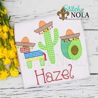 Personalized Donkey Cactus Avocado Fiesta Trio Sketch Shirt