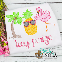 Personalized Palm Tree Pineapple Flamingo Summer Trio Sketch Shirt