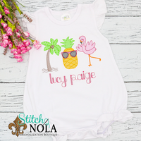 Personalized Palm Tree Pineapple Flamingo Summer Trio Sketch Shirt