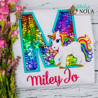 Personalized Flip Sequin Unicorn Alpha Applique Shirt