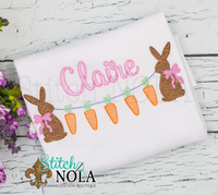 Personalized Easter Carrot Banner with Bunnies Sketch Shirt