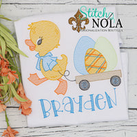 Personalized Easter Chick Pulling Eggs in Wagon Sketch Shirt