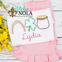 Personalized St. Patrick's Day Rainbow, Clover, & Pot of Gold Trio Sketch Shirt