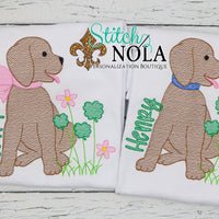 Personalized St. Patrick's Day Puppy with Clovers Sketch Shirt