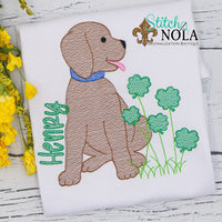 Personalized St. Patrick's Day Puppy with Clovers Sketch Shirt