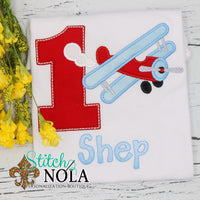 Personalized Retro Airplane Birthday Appliqué Shirt