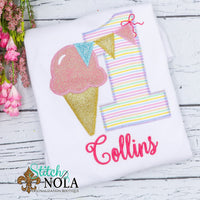 Personalized Birthday Ice Cream with Banner Appliqué Shirt